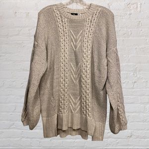 BDG Cable High/Low Crew Neck Sweater (Cream)